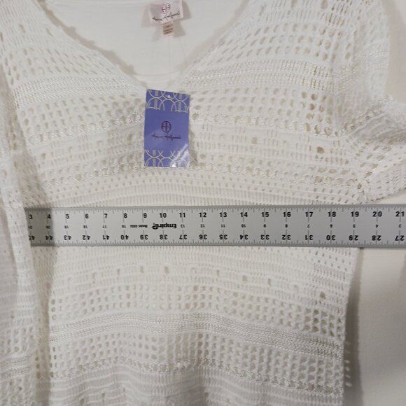 NWT Hot in Hollywood, Split V Neck 3/4 Sleeve Crochet Tunic, White, Size Medium - Picture 13 of 16